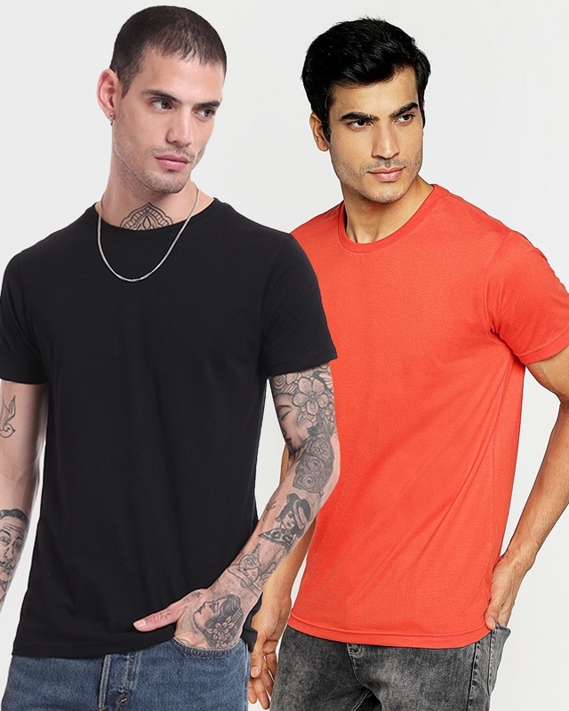 Shop Pack of 2 Men's Black & Red T-shirt-Front