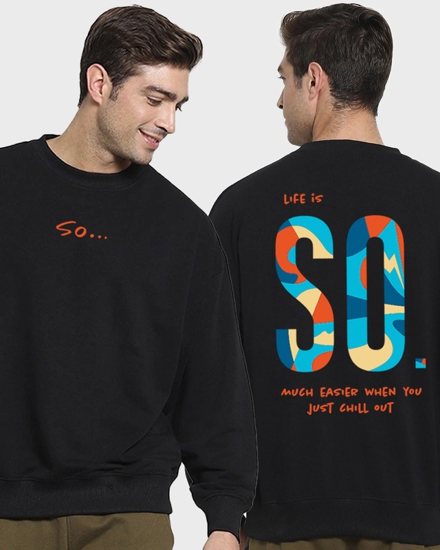 Shop Men's Black So Typography Oversized Sweatshirt-Front