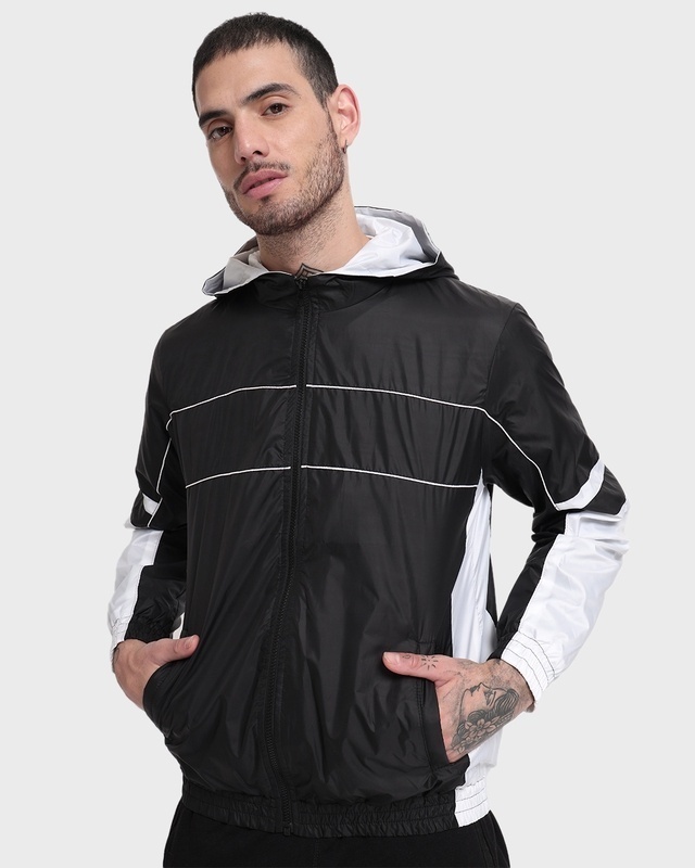 Shop Men's Black & White Color Block Jacket-Front