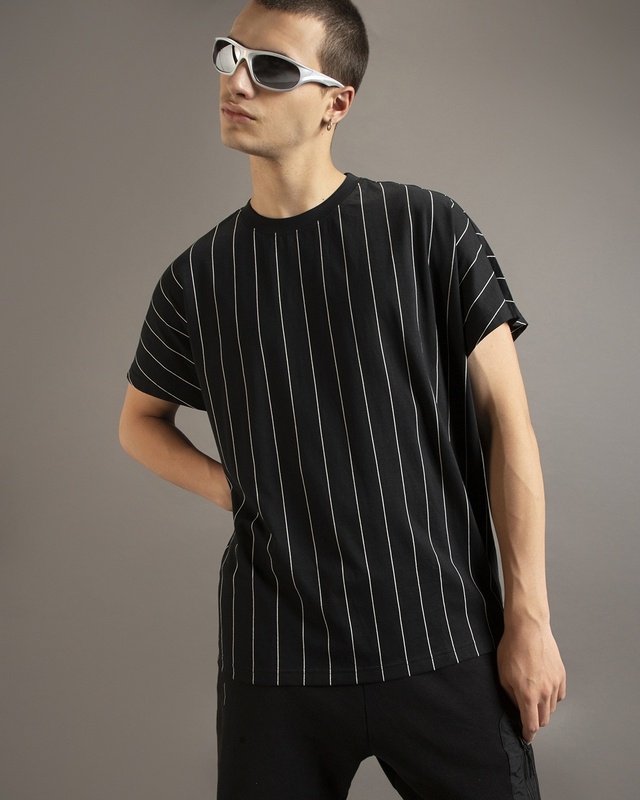 Shop Men Black Striped Monster Fit Vest-Front