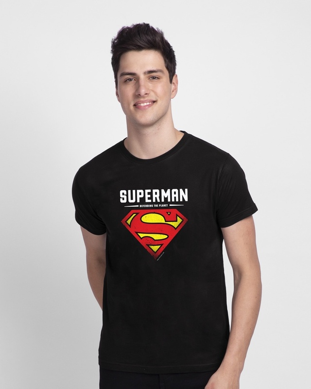 Shop Men's Black Superman Planet (SML) Graphic Printed T-shirt-Front