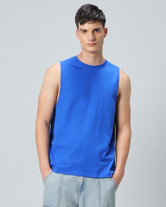 Shop Men's Blue Oversized Vest-Front