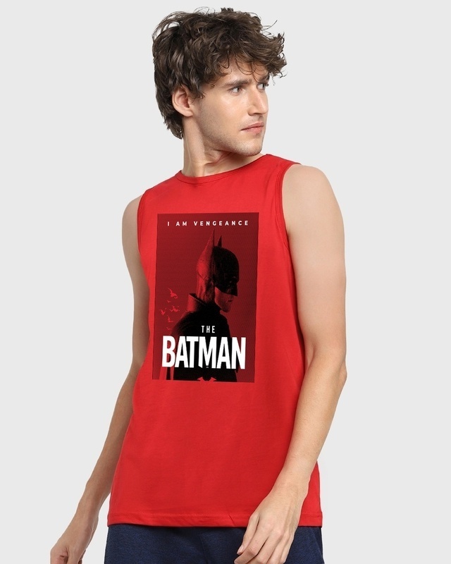 Shop Men's Red Batman Poster Graphic Printed Vest-Front