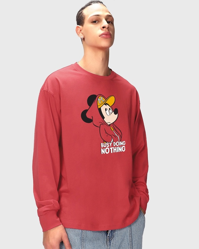 Shop Men's Red Busy Doing Nothing Graphic Printed Oversized T-shirt-Front