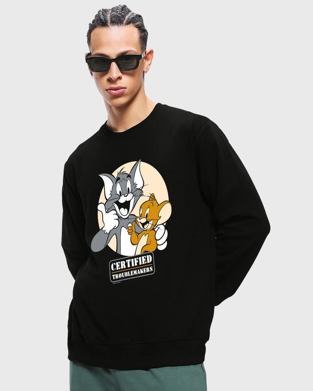 Shop Men's Black Certified Troublemakers Graphic Printed Sweatshirt-Front