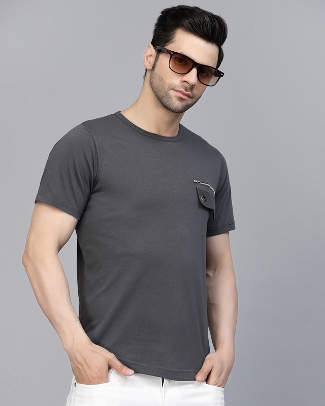 Shop Men Dark Grey Slim Fit T-shirt-Front