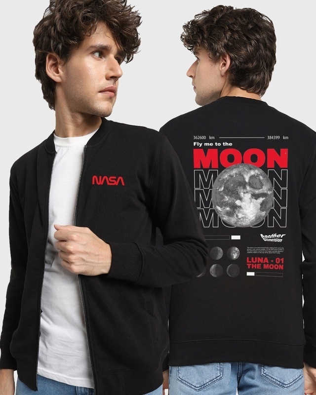 Shop Men's Black Fly Me To The Moon Graphic Printed Sweatshirt-Front