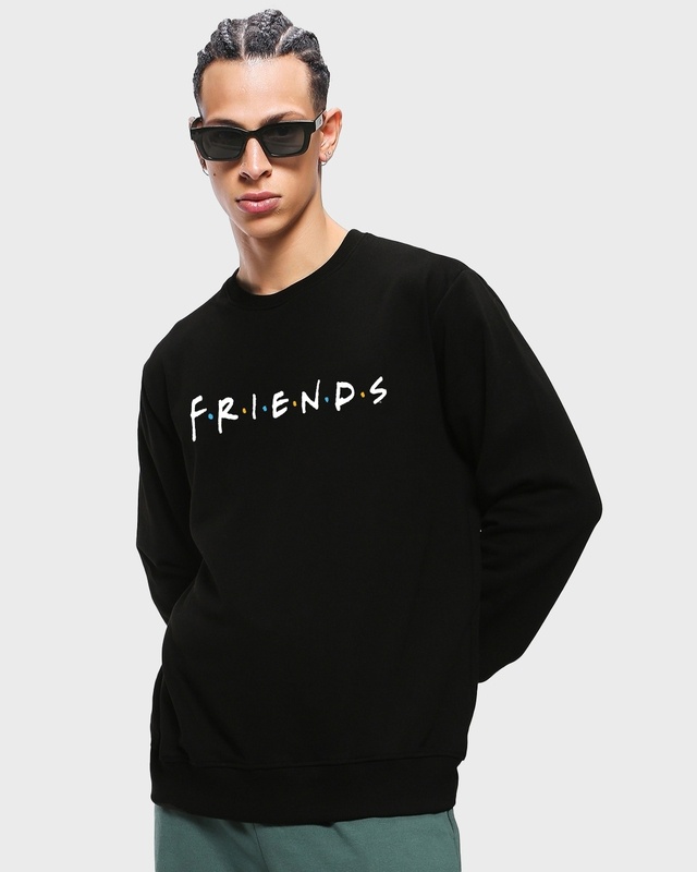 Shop Men's Black Friends Logo Typography Sweatshirt-Front