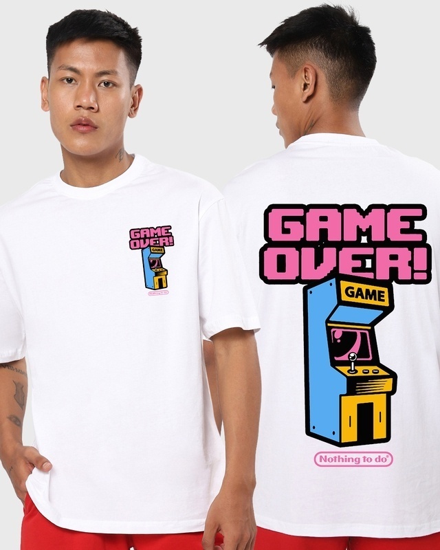 Shop Men's White Game Over Graphic Printed Oversized T-shirt-Front