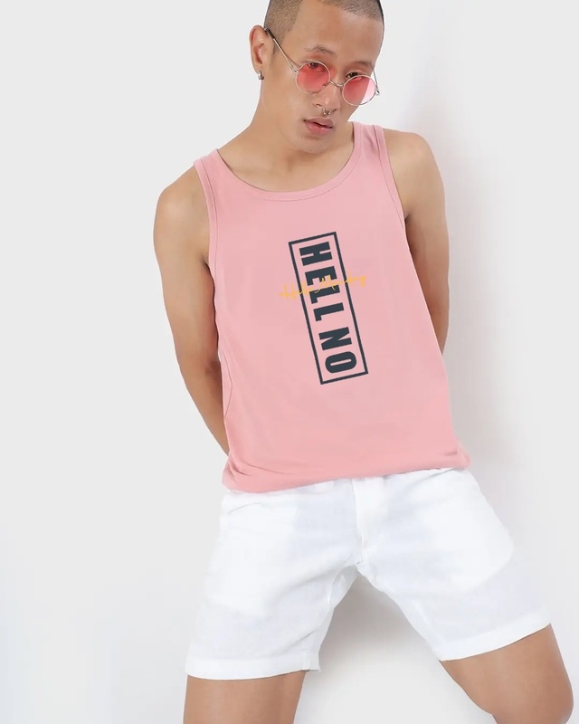 Shop Men's Pink Hello No Monday Typography Vest-Front