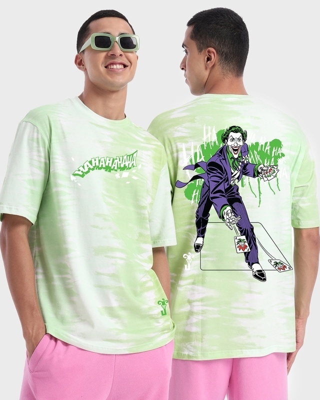Shop Men's Green Joker Wild Graphic Printed Oversized T-shirt-Front