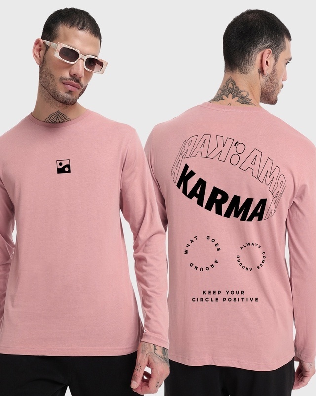 Shop Men's Pink Karma Circles Typography T-shirt-Front