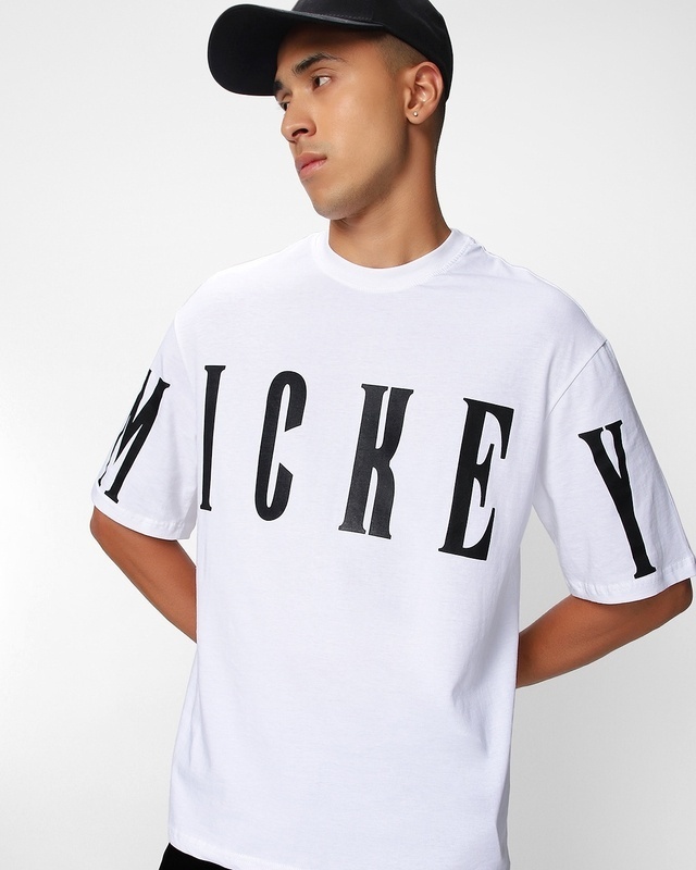 Shop Men's White Mickey Move Graphic Printed Oversized T-shirt-Front