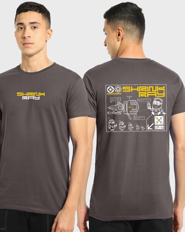Shop Men's Grey Minion Blueprint Graphic Printed T-shirt-Front