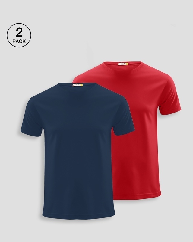 Shop Men's Blue & Red Plus Size T-shirt (Pack of 2)-Front