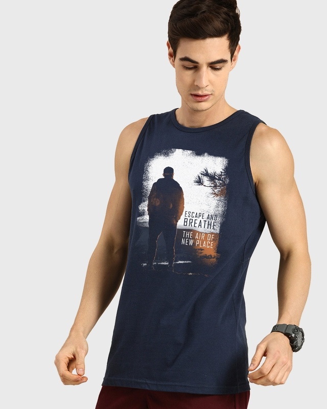 Shop Men's Blue Make Tracks Graphic Printed Vest-Front