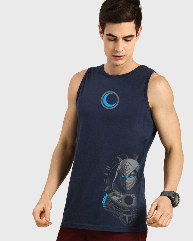 Shop Men's Navy Moon Knight Graphic Printed Vest-Front
