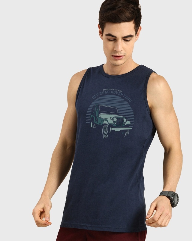 Shop Men's Blue Off Road Jeep Graphic Printed Vest-Front