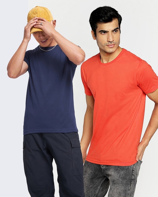 Shop Men's Navy Blue & Red T-shirt (Pack of 2)-Front