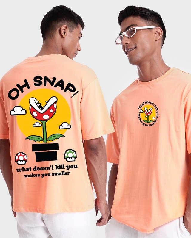 Shop Men's Orange Oh Snap Graphic Printed Oversized T-shirt-Front