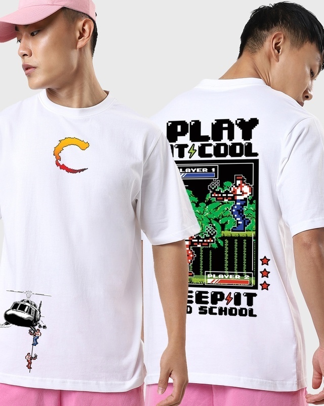 Shop Men's White Old School Graphic Printed Oversized T-shirt-Front