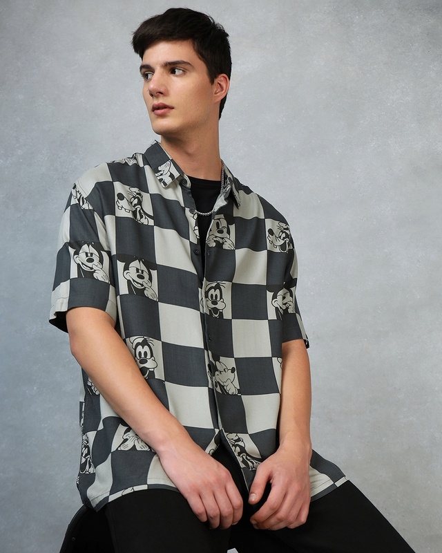 Shop Men's Black All Over Mickey Printed Oversized Shirt-Front