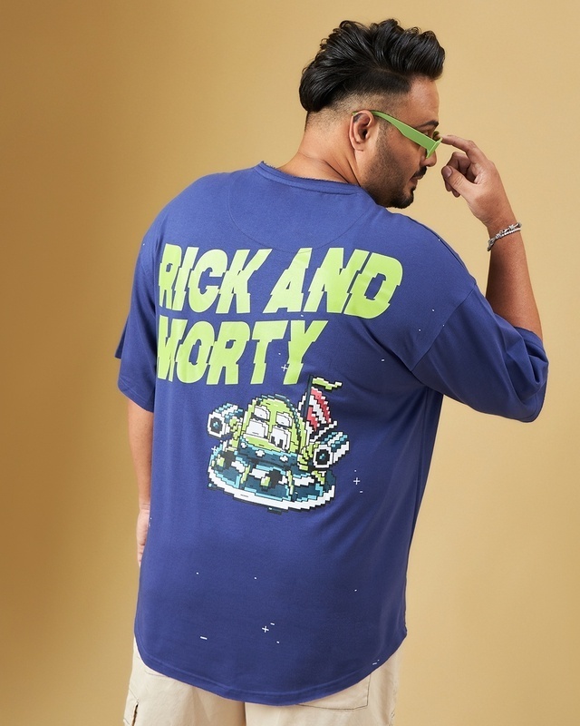 Shop Men's Blue Rick and Morty Graphic Printed Oversized Plus Size T-shirt-Front