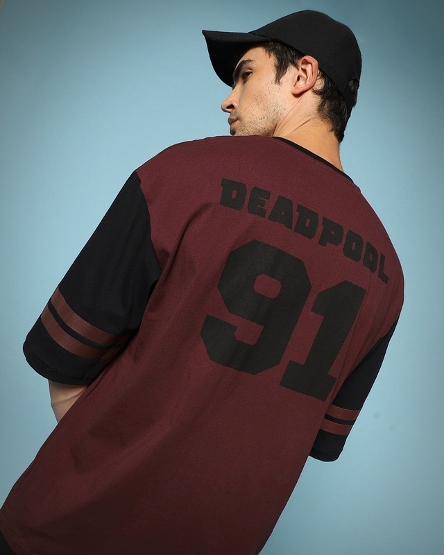 Shop Men's Maroon Dead Pool Jersey Graphic Printed Oversized T-shirt-Front