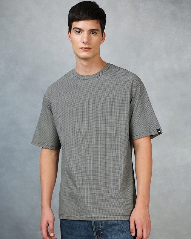 Shop Men's Black Textured Oversized T-shirt-Front