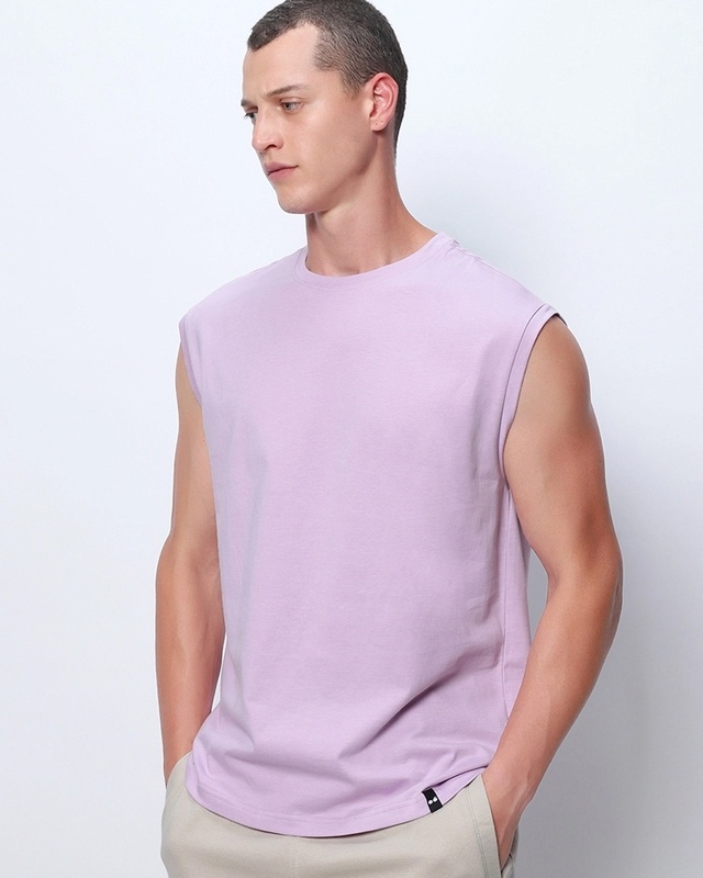 Shop Men Purple Boxy Fit Vest-Front