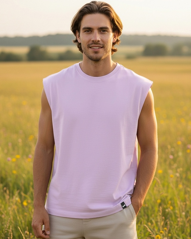 Shop Men Purple Boxy Fit Vest-Front