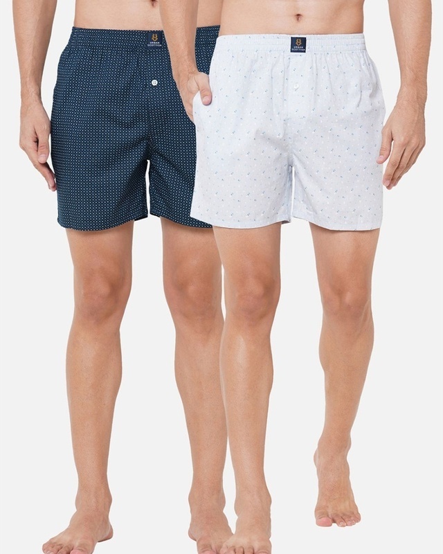 Shop Men's All Over Printed Boxers With Side Pockets (Pack Of 2)-Front