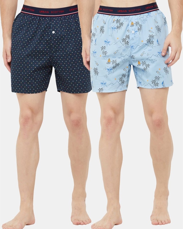 Shop Men's All Over Printed Cotton Boxers (Pack of 2)-Front