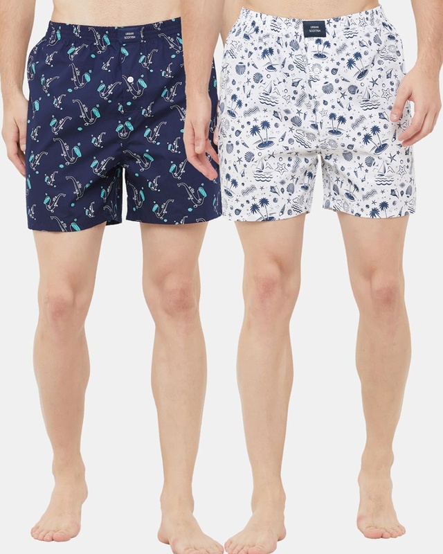 Shop Men's All Over Printed Cotton Boxers (Pack of 2)-Front