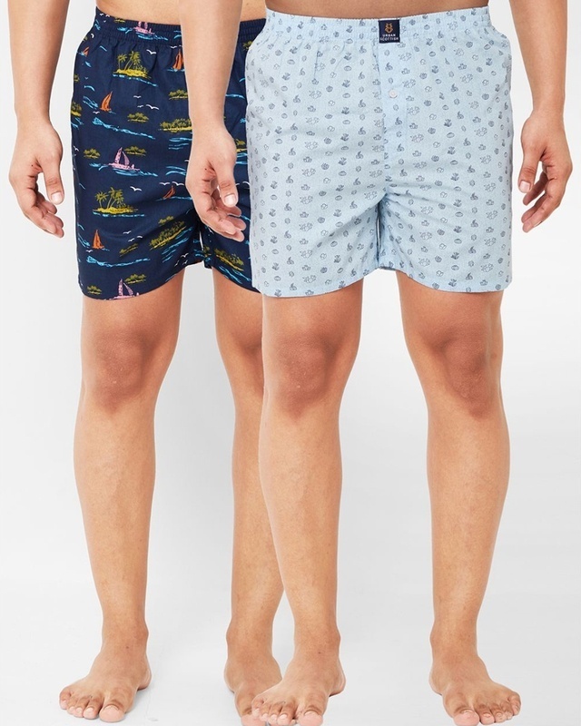 Shop Pack of 2 Men's Blue All Over Printed Boxers-Front