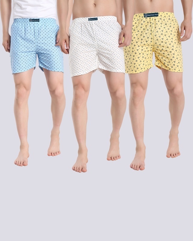 Shop Men's All Over Printed Cotton Boxers (Pack of 3)-Front