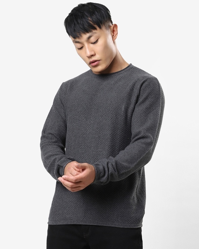 Shop Men's Anthra Melange Flat Knits Sweater-Front