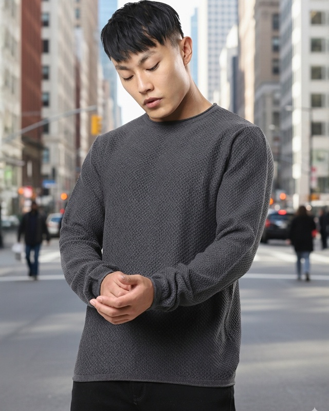 Shop Men's Anthra Melange Flat Knits Sweater-Front