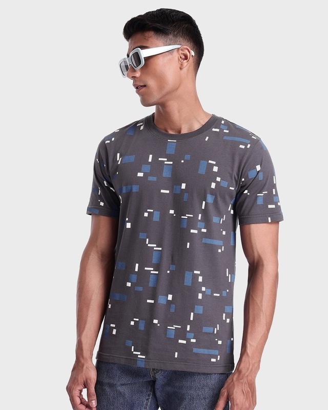 Shop Men's Grey All Over Printed T-shirt-Front