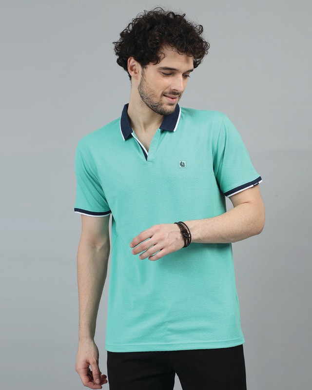 Shop Men's Aqua Green Polo T-shirt-Front