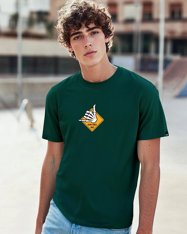 Men's Aventurine Green Good Vibes Graphic Printed T-shirt-Front Bewakoof Shop Men's Aventurine Green Good Vibes Graphic Printed T-shirt-Front