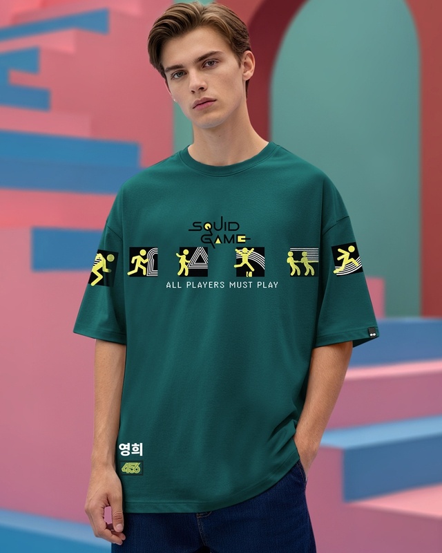 Shop Men's Aventurine Green Must Play Graphic Printed Oversized T-shirt-Front