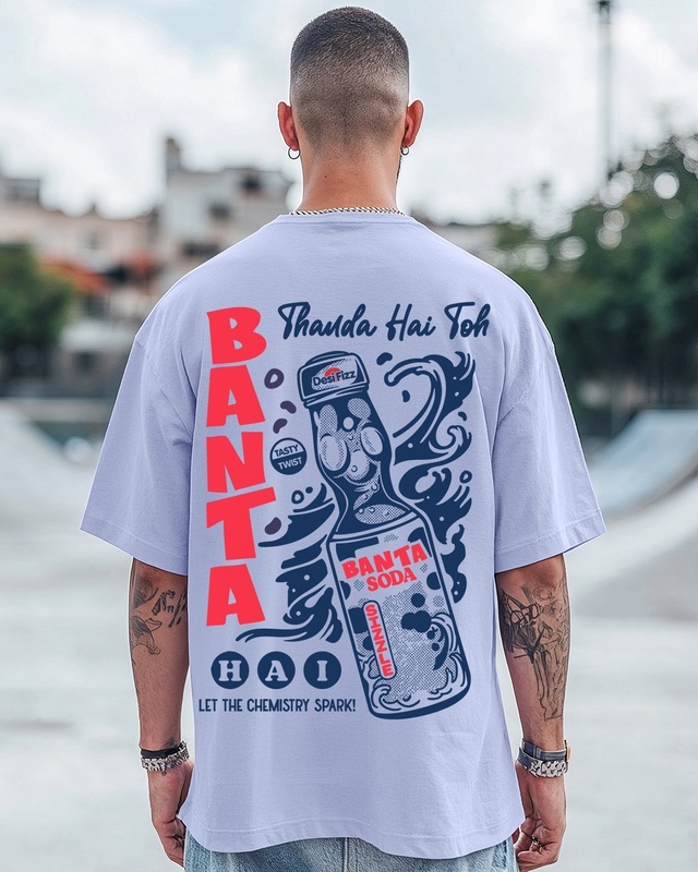 Shop Men's Baby Lavender Banta Hai Graphic Printed Oversized T-shirt-Front