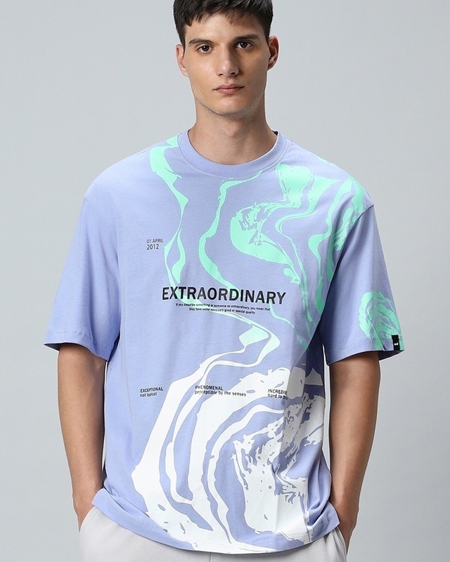 Shop Men's Baby Lavender Extraordinary Typography Oversized T-shirt-Front