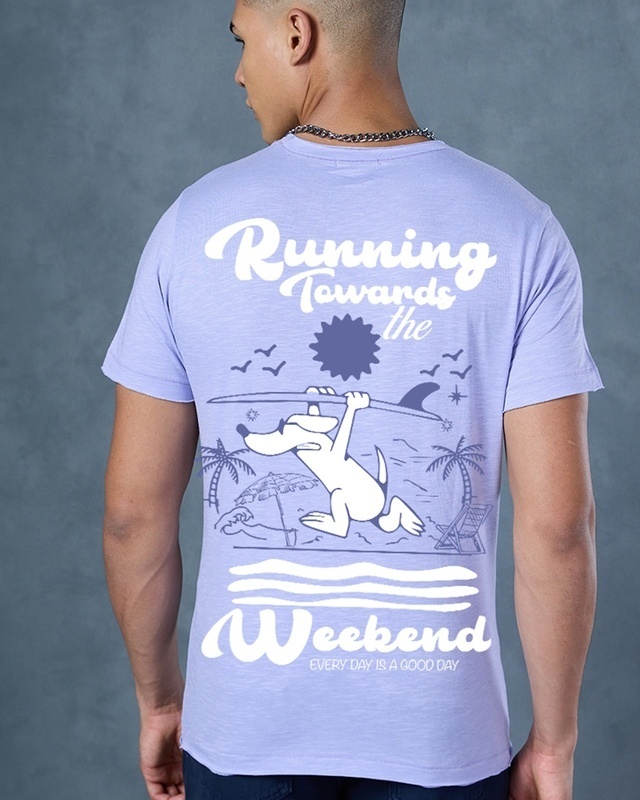 Shop Men's Baby Lavender Running Towards Weekend Graphic Printed T-shirt-Front