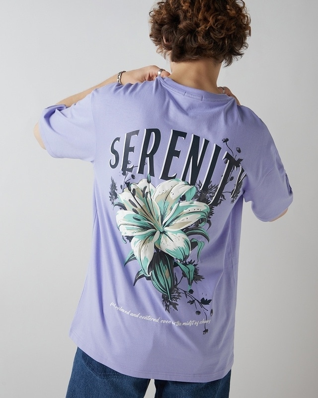 Shop Men's Baby Lavender Serenity Graphic Printed Oversized T-shirt-Front