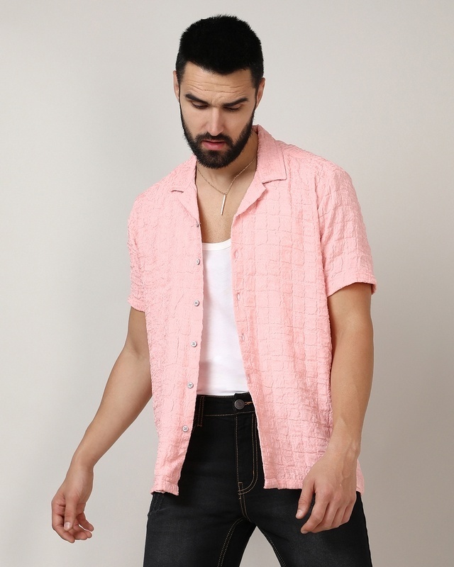 Shop Men's Baby Pink Textured Shirt-Front