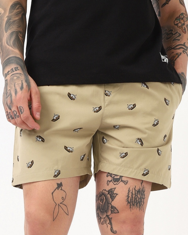 Shop Men's Beige All Over Printed Boxers-Front