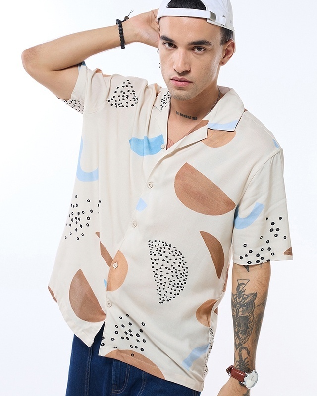 Shop Men's Beige All Over Printed Shirt-Front