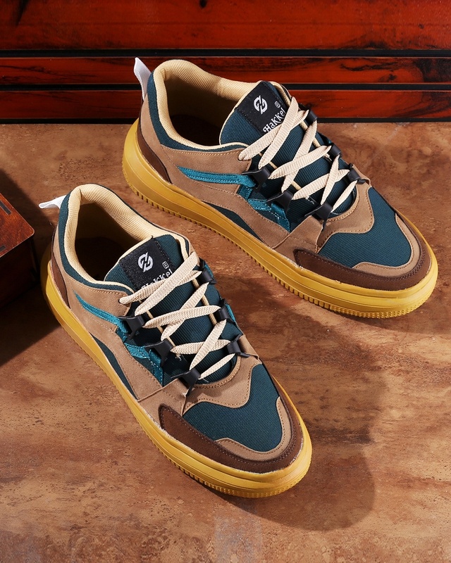 Shop Men's Beige & Blue Color Block Casual Shoes-Front